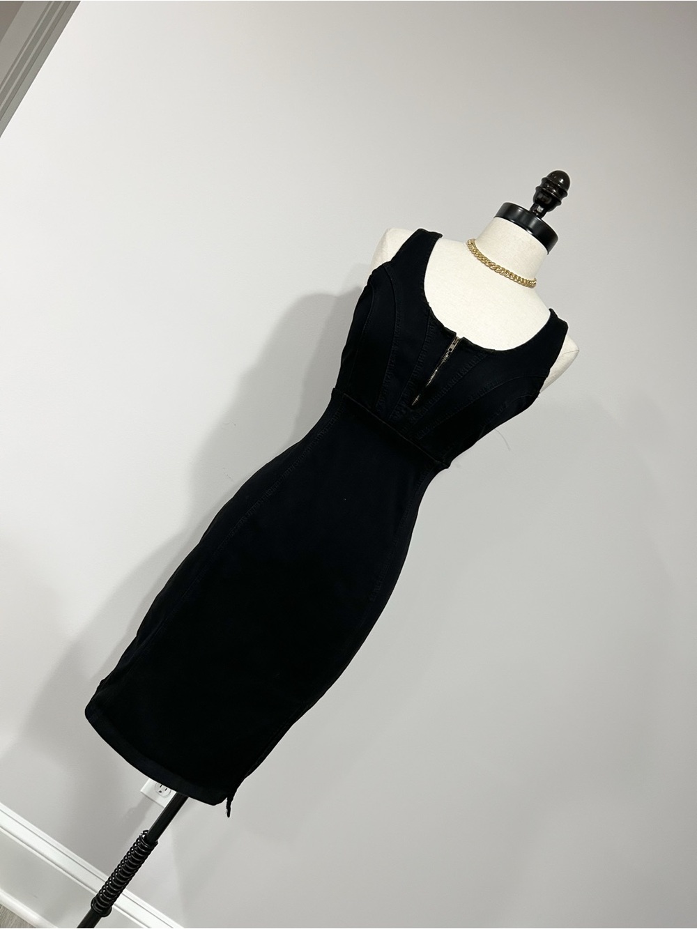 Black Sleeveless Midi Bodycon Dress with Zip Front